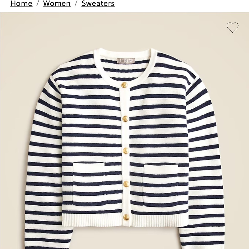 J. Crew Navy and White Striped Cardigan with Gold Buttons